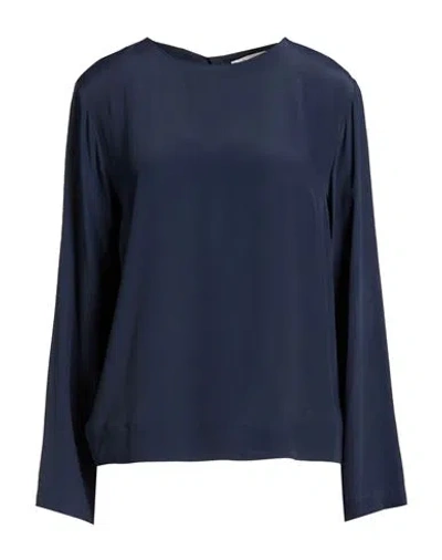 Ottod'ame Woman Top Navy Size 10 Acetate, Silk In Blue