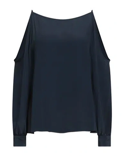 Ottod'ame Woman Top Navy Size 8 Acetate, Silk In Blue