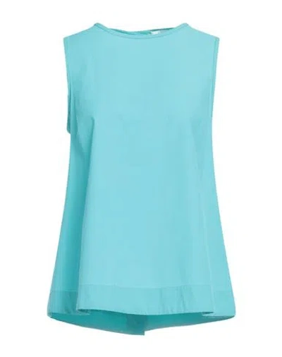 Ottod'ame Woman Top Turquoise Size 6 Cotton In Blue