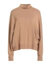 Ottod'ame Woman Turtleneck Camel Size 10 Virgin Wool, Acrylic In Brown