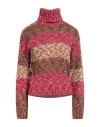 Ottod'ame Woman Turtleneck Fuchsia Size 8 Acrylic, Wool, Alpaca Wool, Viscose In Multi