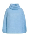 Ottod'ame Woman Turtleneck Light Blue Size 10 Mohair Wool, Polyamide, Elastane