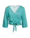 Ottod'ame Woman Wrap Cardigans Turquoise Size 8 Linen In Blue