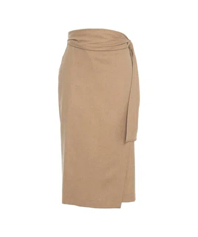 Ottod'ame Wrap Midi Skirt With Adjustable Tie Waist And Fluid Design In Multi