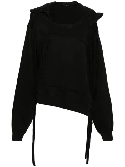 OTTOLINGER BLACK ASYMMETRIC-DESIGN HOODIE