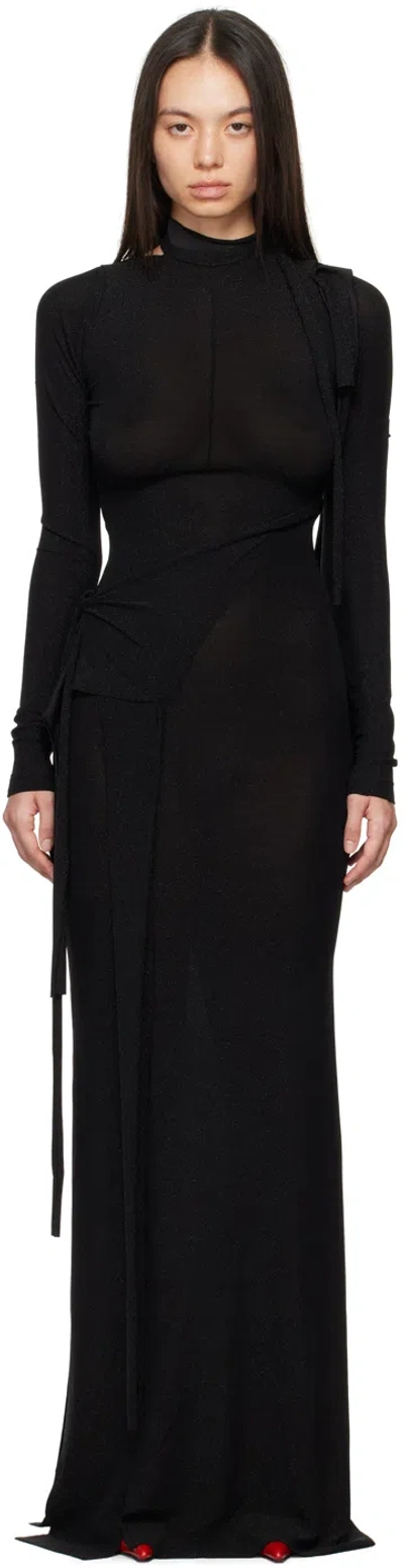 Ottolinger Black Deconstructed Maxi Dress In Black Shine
