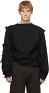 Ottolinger Black Distressed Drape Crewneck Sweater In Black