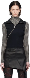 Ottolinger Black Double Collar Turtleneck In Plaid Print/black