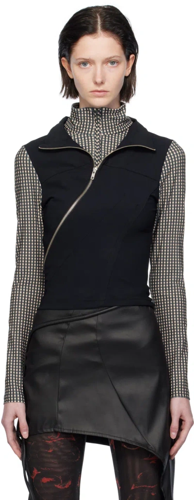 Ottolinger Black Double Collar Turtleneck In Plaid Print/black