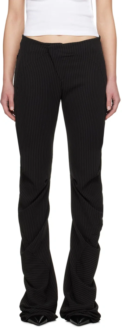 Ottolinger Black Drape Trousers In Black Pinstripe