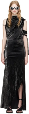 Ottolinger Black Draped Maxi Dress In Shiny Black Snyblk