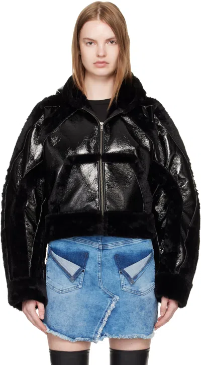 OTTOLINGER BLACK FITTED MULTILINE FAUX-FUR JACKET