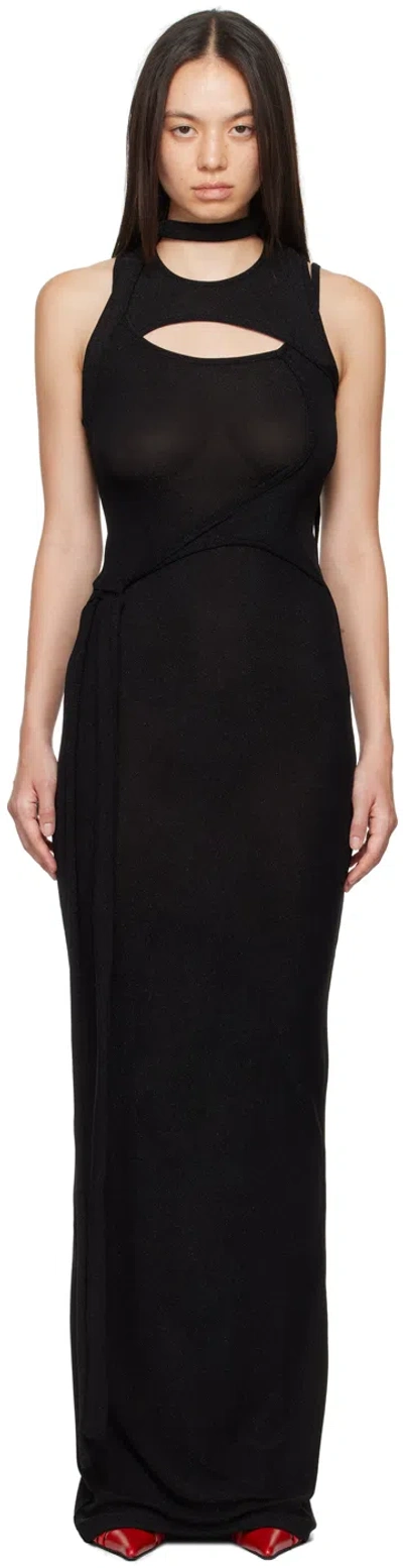 Ottolinger Black Layered Cut Out Maxi Dress In Black Shine