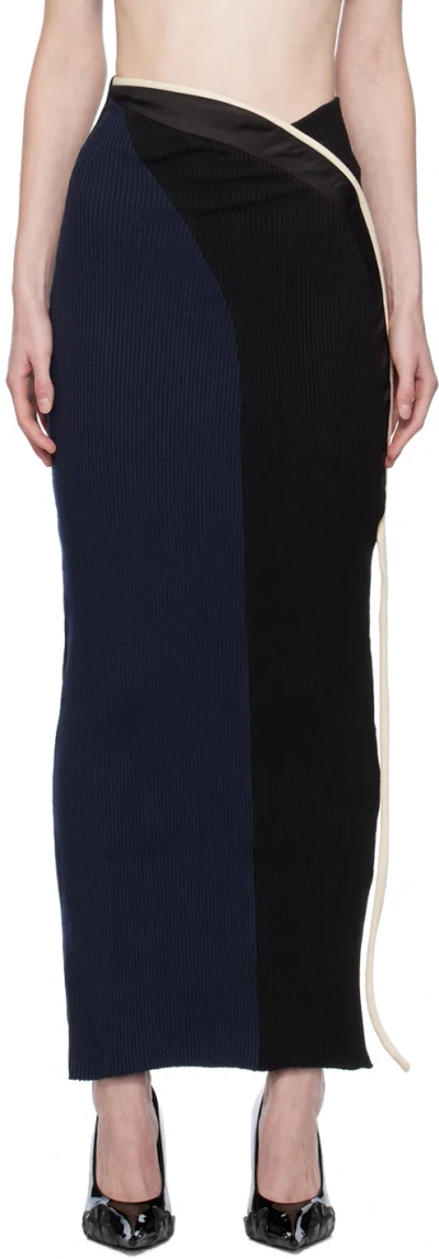 Ottolinger Black Paneled Maxi Skirt In Blue/black
