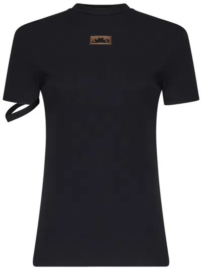 Ottolinger Black Ribbed T-shirt With Unique Sleeve Cut-out