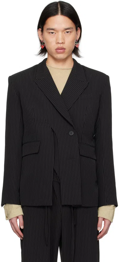 Ottolinger Black Signature Split Blazer In Black Pinstripe