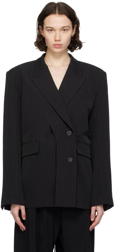 Ottolinger Black Split Blazer In Black Pinstripe
