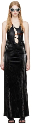 Ottolinger Black Strap Maxi Skirt In Shiny Black Snyblk