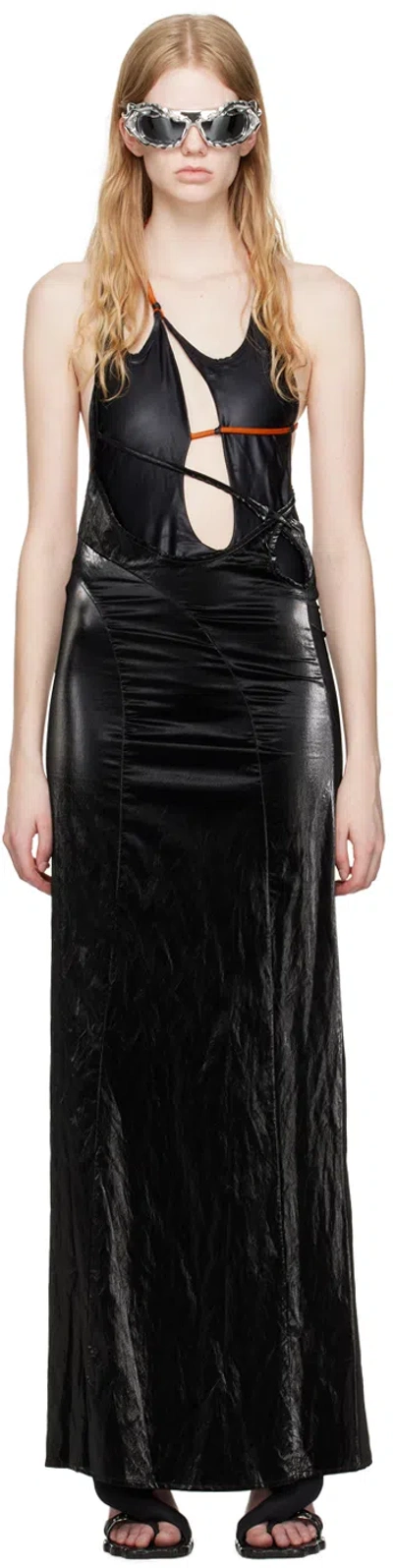 Ottolinger Black Strap Maxi Skirt In Shiny Black Snyblk