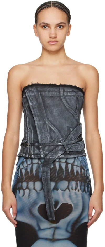 Ottolinger Black Zip Denim Top In Black / White Paint