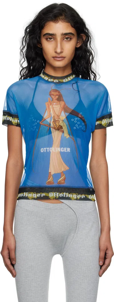 Ottolinger ブルー＆グリーン オーバーサイズ メッシュ Tシャツ