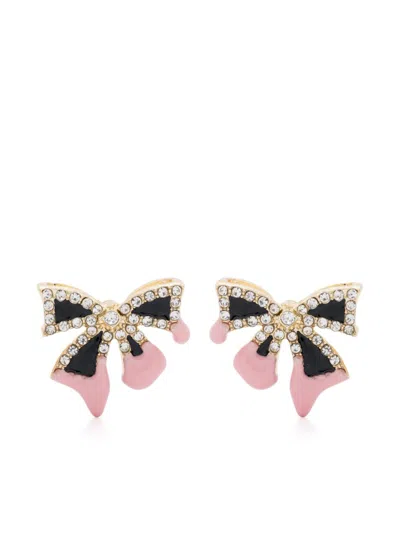 Ottolinger Silver Bow Earrings In Gold-pink