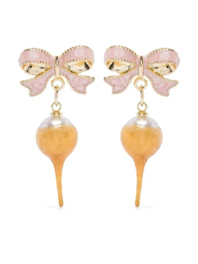 Ottolinger Bow Pearl Earrings In Gold