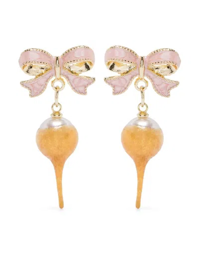 Ottolinger Bow Pearl Earrings In Gold