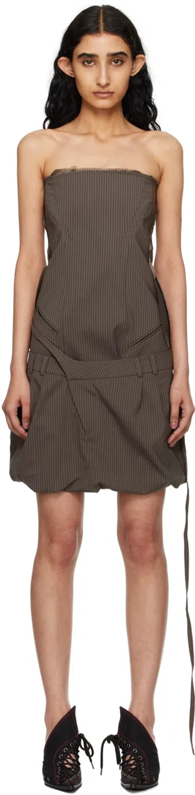Ottolinger Brown Deconstructed Minidress In Brown Pinstripe