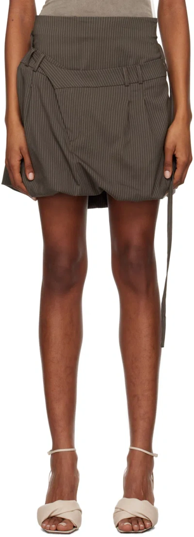 Ottolinger Brown Draped Suit Miniskirt In Brown Pinstripe