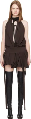 Ottolinger Brown Jersey Neckholder Balloon Minidress In Black