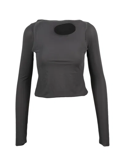 Ottolinger Brown Oval Cut-out Detail Short Polyamide-blend Top In Black