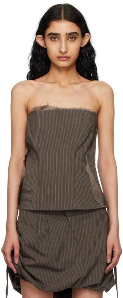 Ottolinger Brown Suit Camisole In Brown Pinstripe