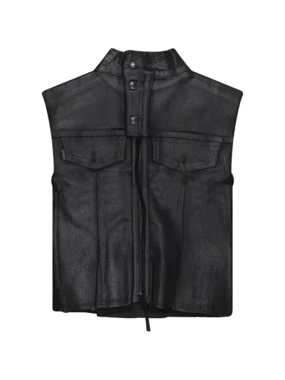 Ottolinger Button-up Glazed Denim Gilet Jacket In Black