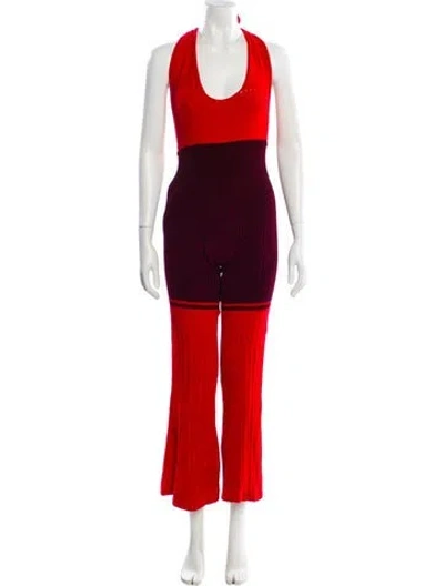 Pre-owned Ottolinger Colorblock Pattern Scoop Neck Sweater In Red