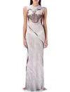 Ottolinger Cowl Neck Mesh Printed Maxi Dress With Sheer Details In White