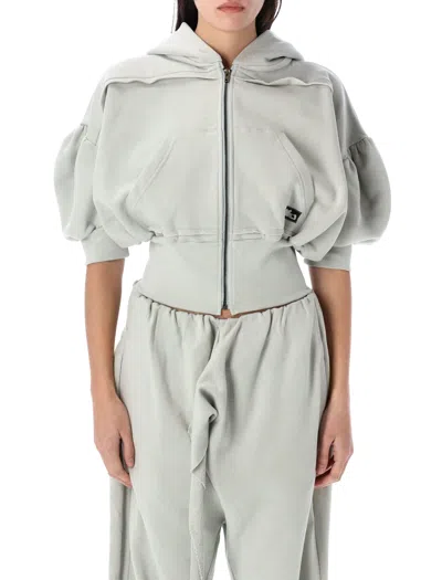 Ottolinger Cropped Hoodie With Short Puff Sleeves And Artistic Graphics In Grey