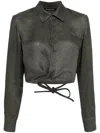 Ottolinger Cropped Tie-strap Linen Shirt In Grey