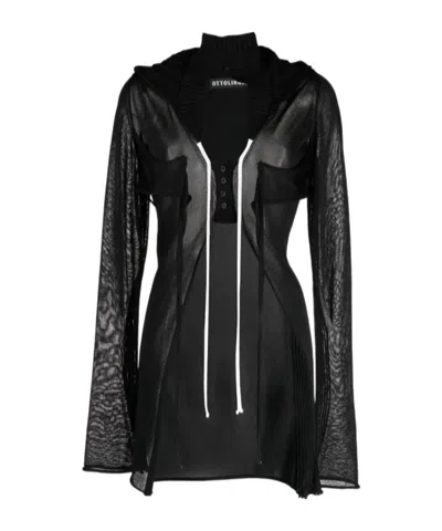 Ottolinger Cut-out Knitted Cardigan Hoodie In Black