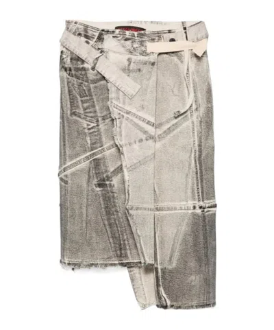 Ottolinger Denim Wrap Midi Skirt In Gray