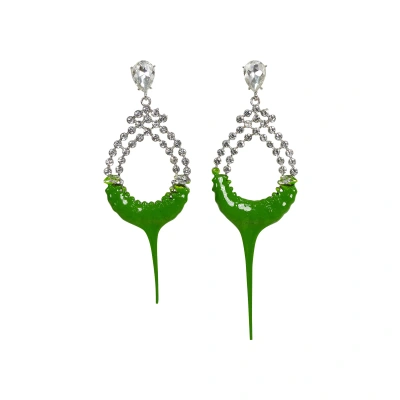 Pre-owned Ottolinger Diamond Loop Earrings 'green'