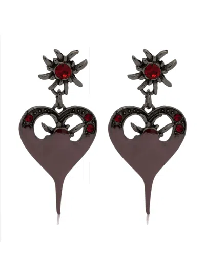 Ottolinger Dipped Heart Earrings In Silver/pink
