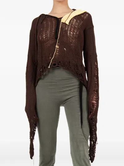 Ottolinger Distressed Knit Hoodie In Brown