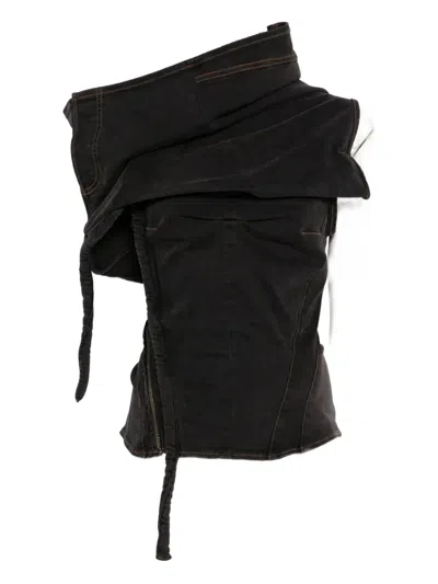 Ottolinger Draped-collar Denim Blouse In Black