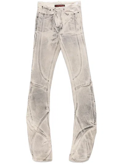 Ottolinger Draped Raw-cut Jeans In Cream/black