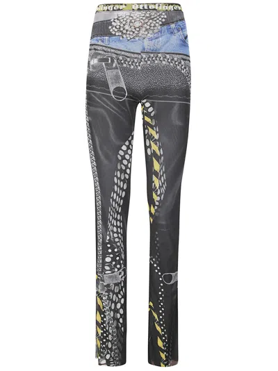 Ottolinger Fitted Mesh Trousers With Abstract Printed Pattern In Gray