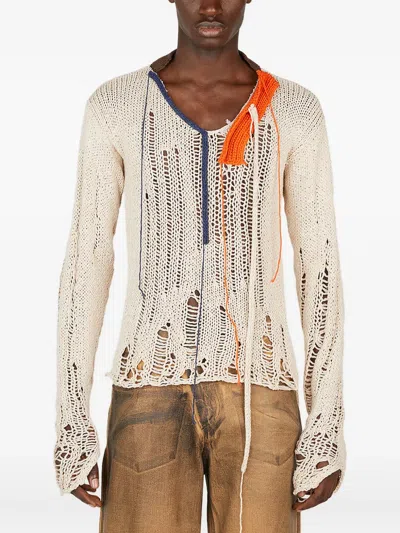 Ottolinger Frayed Open-knit Sweater In Multi