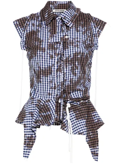Ottolinger Gingham Ruffled Sleeveless Top In Blue
