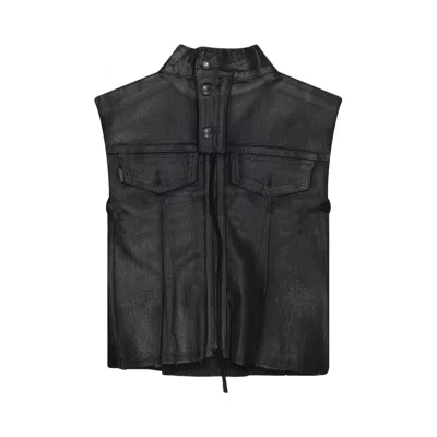 Pre-owned Ottolinger Glazed Denim Zip Top 'black' | Women's Size L