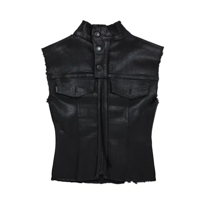 Pre-owned Ottolinger Glazed Denim Zip Top 'black' | Women's Size Xs